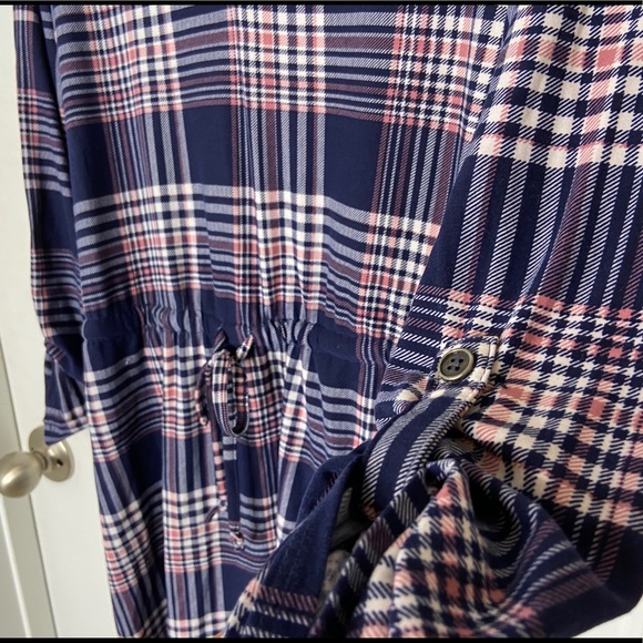 Plaid tie front tunic dress with elastic waist - Picture 12 of 16